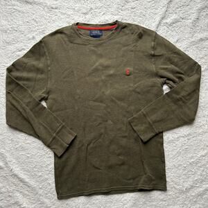 Polo Ralph Lauren Army Green Waffle Knit Long Sleeve Shirt Size Large